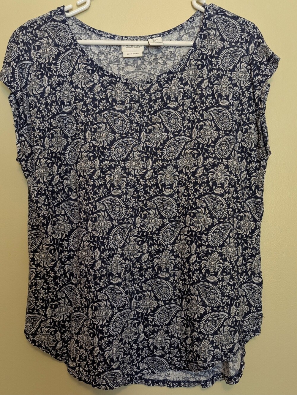 Rachel Zoe Navy and White Paisley Scoop Neck Tee